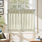 jinchan Linen Pinch Pleated Back Tab Tier Curtains, 26x30, Beige - Image 3