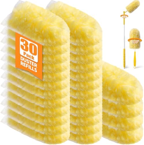 30 Count 360° Heavy Duty Duster Refills, Compatible with Swiffer Duster, Includes 1 Short Handle & 1 3 ft Extendable Handle, 4X Microfiber Cleaning Dusters, Disposable Unscented by Swilsweep