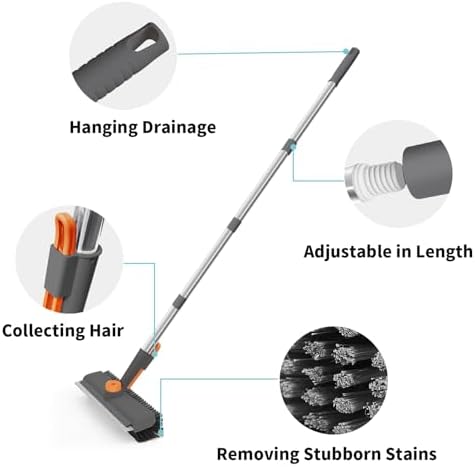 AIR U+ Floor Scrub Brush with Long Handle, 3-in-1 Rotating Head & Squeegee - Image 5
