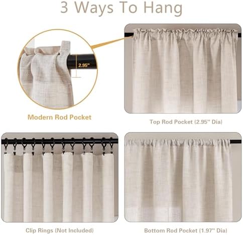 Linen 36 Inch Curtains for Kitchen Window Bathroom Bedroom 2 Panels - Image 3