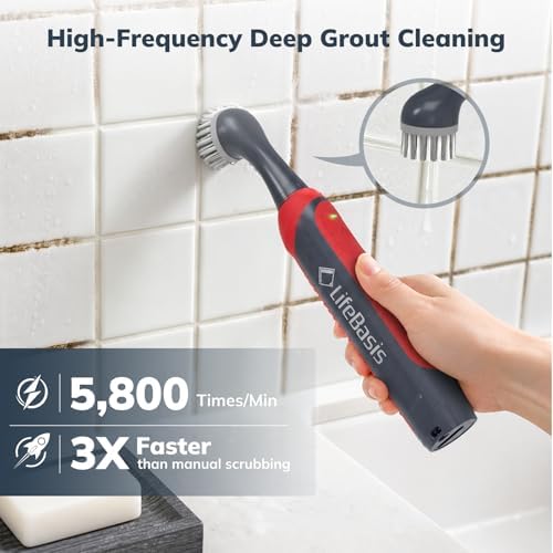 LifeBasis Cordless Rechargeable Power Scrubber Brush, Red - Image 3