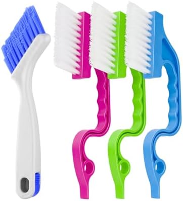 Asltw Swan Neck Cleaning Brush Set, 3 Angled Handle Scrub Brushes + 1 Crevice Brush for Window Tracks, Grout, Corners and Tight Spaces, Firm Bristles for Deep Cleaning in Kitchen and Bathroom by iFlyMars
