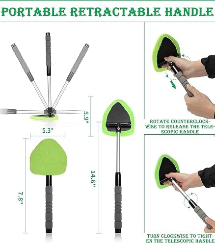 Car Windshield Cleaner Tool with Reusable Pads Extendable Handle(Green) - Image 3