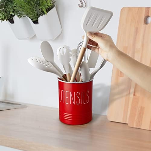 Bivvclaz Kitchen Utensil Holder - 6.7" Utensil Holder for Kitchen Counter - Cooking Utensil Crock with Cork Bottom - Red Decor and Accessories - Countertop Utensil Storage Caddy Organizer - Image 7