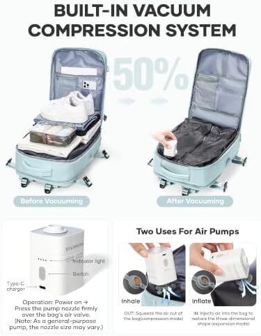 coofay Vacuum Backpack Travel with Pump Vacpack Travel Backpack with Vacuum System Mochila de Viaje Compresion al Vacio Easyvacpack Airbag Backpacks for Traveling Carry on Luggage - Image 2