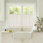 Beige Semi Sheer Linen Kitchen Curtains 24 Inch Length 2 Panels - Image 5
