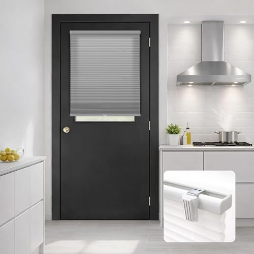 DEZ FURNISHINGS Cordless No Tools No Drill 1.5" Magnet Light Filtering Shades for Metal Doors, 24" W x 42" H, Anchor Gray by DEZFurnishings