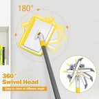 JEHONN Baseboard Cleaner Tool with Handle, 56 inches Base Boards Cleaning Mop Scrubber, 1 Stiff Bristles Brush, 2 Chenille and 2 Microfiber Pads, Wall Duster for Floorboard Ceiling Window (Yellow) - Image 5