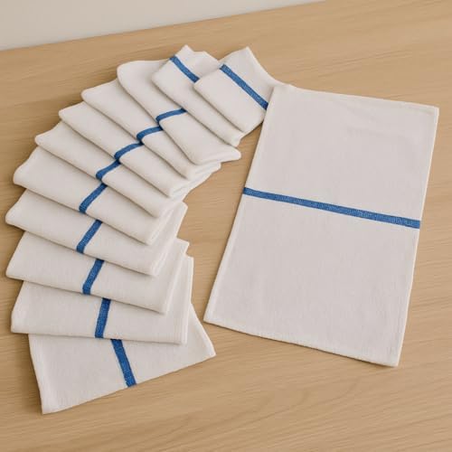 ZUPERIA Bar Mop Towels - 24 Pack (16"x19") - 100% Cotton High Absorbency Kitchen Towels – Reusable Dish Cloths, Quick-Dry Rags with Blue Stripe – Ideal for Restaurants, Cooks, Bartenders & Homes - Image 3