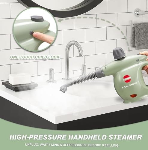 Handheld Steam Cleaner, Pressurized Multi-Surface Steam Shot with 13 Accessories, Safety Lock, Steamer for Cleaning Floor, Upholstery, Grout, Windows, Couch and Car, Green - Image 3