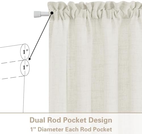 Non-See-Through French Door Curtains 68 Inch Long Set Natural Linen - Image 4