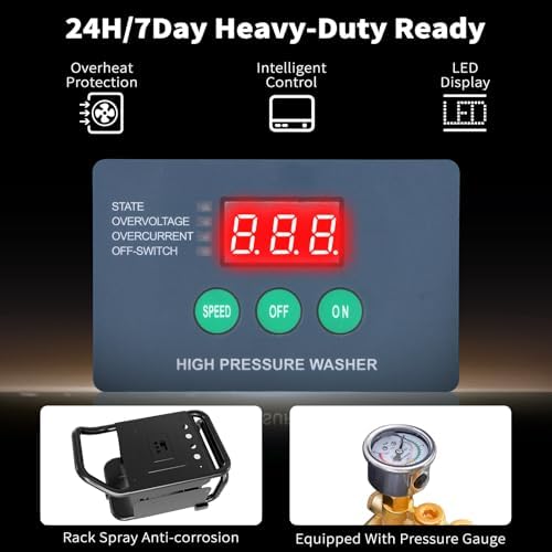 2200PSI 3.2GPM Max Commercial Electric Pressure Washer–PM Inverter 3HP Motor,Horizontal Triplex Pump,Power Washer with 65dB Quiet,with 7 Nozzles (0°/15°/25°/40°/Soap/Turbo) for Cars/Driveway - Image 4