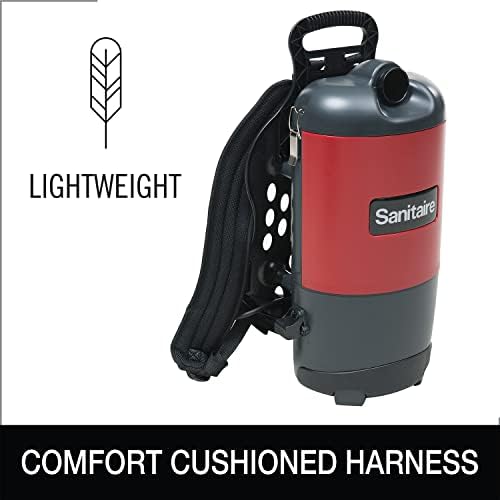 Sanitaire EURSC412B Quiet Clean Backpack Lightweight Vacuum, 8.5 Amps Power, 21" Length x 10-1/2" Width x 10-1/2" Height, Black/Red,Chrome - Image 4