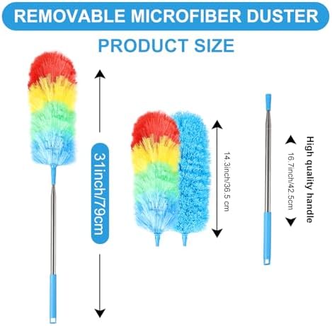 Rainbow Extendable Static Duster Reusable Microfiber Duster with 100" Telescoping Pole, Beandable and Washable Dusters Head for Cleaning Ceiling, Fan, Furniture - Image 2