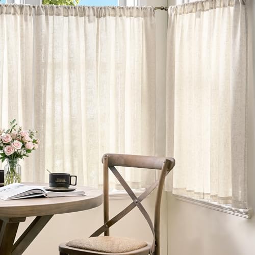 jinchan Linen Kitchen Tier Curtains, 38x45, 2 Panels, Natural - Image 3