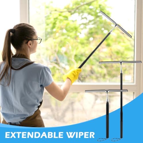 Shower Squeegee with Long Handle, 17-60" Telescopic Window Squeegee with Streak-Free Silicone Blade, Adjustable Cleaning Tool for Glass Doors, Shower Walls, Tile, Car Windshield​ - Image 3