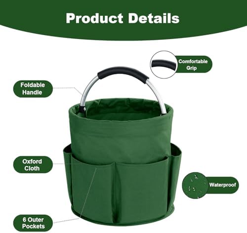 17L Cleaning Caddy with Handle, Cleaning Supplies Organizer, Foldable Storage Basket, Cleaning Supply Caddy, Portable Multi Cleaning Bucket Bag for Home, Garden (Green) - Image 5
