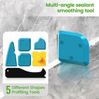 Silicone Caulking Tool, 5 in 1 Caulking Sealant Finishing Tool with Grout Scraper, 6 Exchange Silicone Pads, Adhesive Residue Scraper Seam Repair Kit for Kitchen Bathroom (White) - Image 6