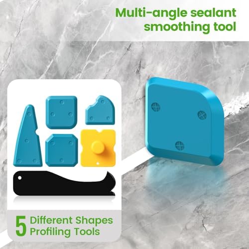 Silicone Caulking Tool, 5 in 1 Caulking Sealant Finishing Tool with Grout Scraper, 6 Exchange Silicone Pads, Adhesive Residue Scraper Seam Repair Kit for Kitchen Bathroom (White) - Image 6