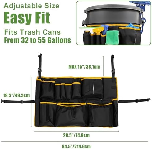 13-Pocket Trash Can Caddy Bag for 32-55 Gallon Bins, Orange Trim - Image 2
