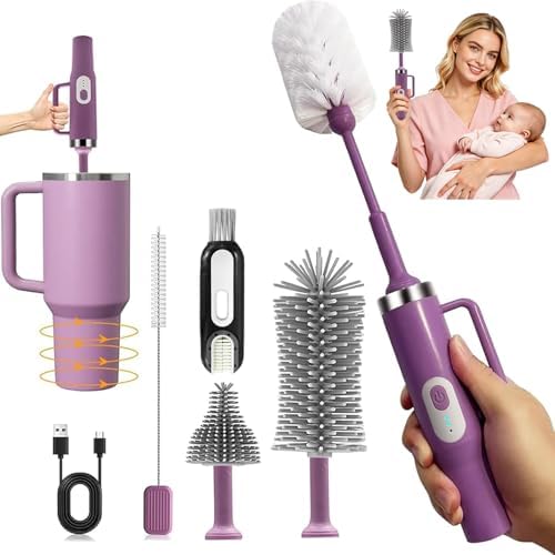 5-in-1 Long Handle Electric Bottle Brush Cleaner and Straw Cleaning Brush with Removable Brush Head, Multi-Function Rechargeable,for Stanley Cups, Baby Bottles, Pacifiers, Coffee Cups, Sports Bottles by PYSUG