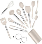 E-far Kitchen Utensils Set, 14-Piece Khaki Silicone Cooking Utensils Set by E-far