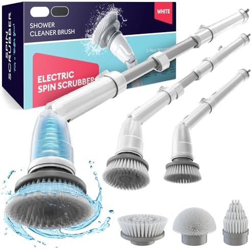 Electric Spin Scrubber, 360 Cordless Powerful Scrub Brush for Cleaning Bathroom, Tile, Floor, Tub & Shower with Adjustable Extension Handle and 3 Replaceable Rotating Brush Heads (Packaging May Vary) by GENIANI