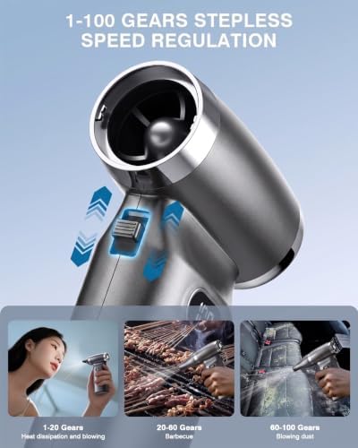 Electric Compressed Air Duster Cordless: 60 MPH High Wind Speed Mini Silvery Air Blower for Electronics Portable Computer Cleaner Hand Keyboard Cleaning Powerful Duster for Car Fans and Other Sences - Image 6