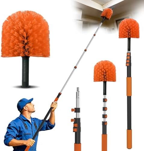 26FT Reach Cobweb Duster with Extension Pole - Spider Web Brush for Cleaning with 5-20FT 4-Section Flip-Lock Telescopic Pole, Effortlessly Cleans High Indoor & Outdoor Webs by Unknown