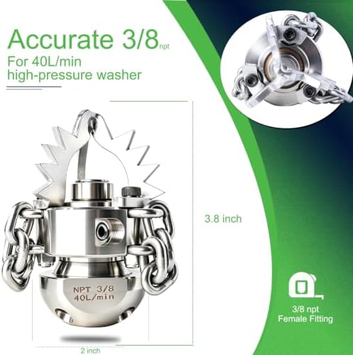 3/8 NPT Sewer Jetter Rotating Nozzle - Cutting Roots, for 2900 psi, 40L/Min (10.57GPM) Pressure Washers, Stainless Steel Drain Cleaning Tool, for Household sewers, Commercial Pipelines - Image 4