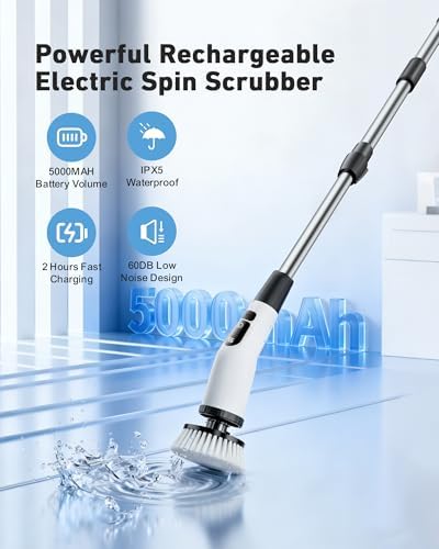 Electric Spin Scrubber, Shower Scrubber with Long Handle Cup Brushes - Image 6