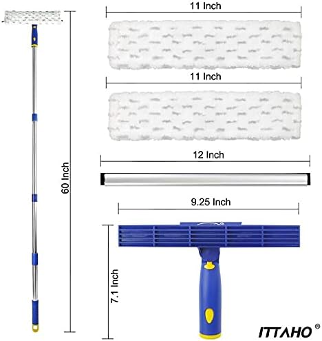 60" Window Squeegee Cleaner 2 in 1 Window Cleaning Tool Kit Window Washing Kit with Extension Pole for Shower Glass, Indoor/Outdoor High Window Cleaning-Two Pads - Image 3