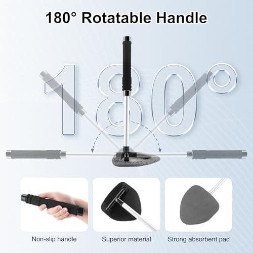 JUSTTOP Windshield Cleaner Tool, Car Interior and Exterior Window Cleaning Kit with Extendable Handle & 4 Reusable Microfiber Pads, Auto Glass Wiper Brush Kit for Car & Home Windows (Grey) - Image 4