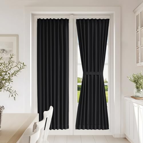 Vatge Blackout Door Panel Curtain - Self Adhesive Curtains with Tieback for Front and French Doors, 1 Panel, W25 x L72, Black by Vatge