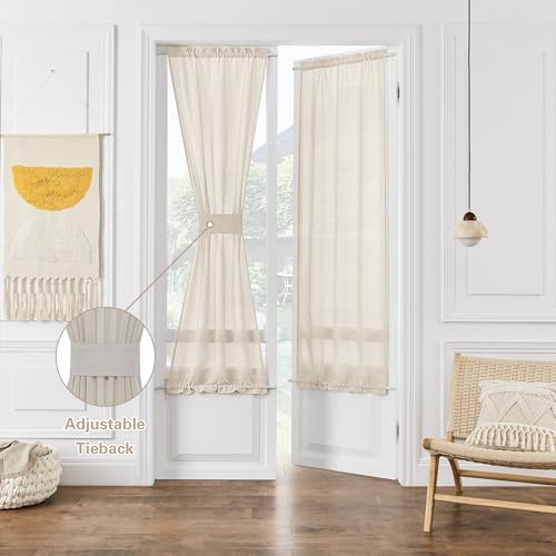 2 Panels Natural Thick Linen Door Curtain W35 x L40 Semi Sheer - Image 5