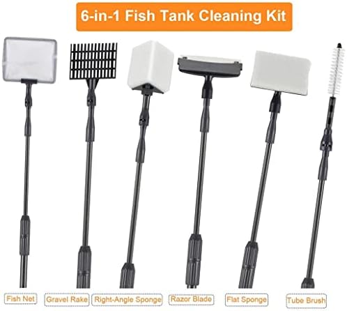 hygger Fish Tank Cleaner 6 in 1 Aquarium Cleaning Tool Kit Al-gae Scraper Scrubber Pad Sponge Tube Brush Gravel Rake Fish Net Telescopic Handle for Saltwater Freshwater - Image 3