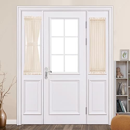 MIULEE Cream Beige 25 x 40 Inches Sidelight Sheer Curtains for French Door by MIULEE