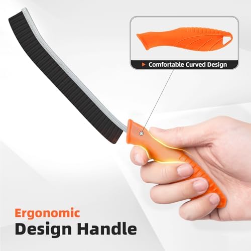 FOOGWEE Hard Bristle Crevice Cleaning Brush - Cleaning Supplies - Grout Cleaning Brushes for Household Use - Crevice Cleaning Tool for Bathroom, Home and Kitchen (3, Orange) - Image 3