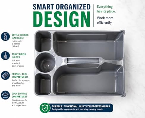 Libman Maid Caddy Cleaning Organizer, Heavy-Duty Janitorial Carry Caddy with Bottle Holders, Toilet Brush Holder & Tool Compartments, Commercial Cleaning Supply Tote - Image 5