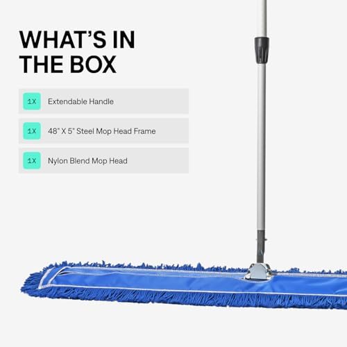 48 Inch Blue Commercial Dust Mop & Floor Sweeper with Extendable Handle – Mop for Hardwood, Tile, and Concrete Floor Cleaning - Image 4