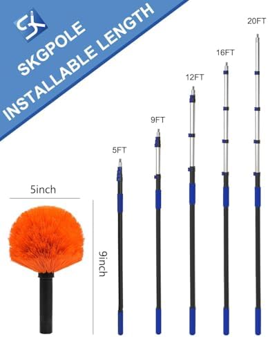 26FT Reach Cobweb Duster, Outdoor Spider Web Cleaner Brush with 5-20FT Telescoping Extension Pole, Aluminium Heavy Duty, Medium Stiff Bristles Spider Web Brush for Outdoor & Indoor Cleaning - Image 3