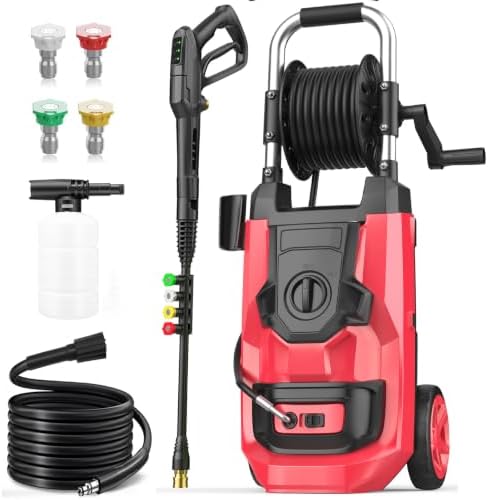2026 New 5000 PSI Electirc Pressure Washer with 3 Levels Adjustable Pressure Gun, 4 Nozzles and Foam Cannon, Heavy Duty Power Washer for Home/Car/Fence/Garden, 20FT Hose+35FT Cord, Red by ImdotDirect
