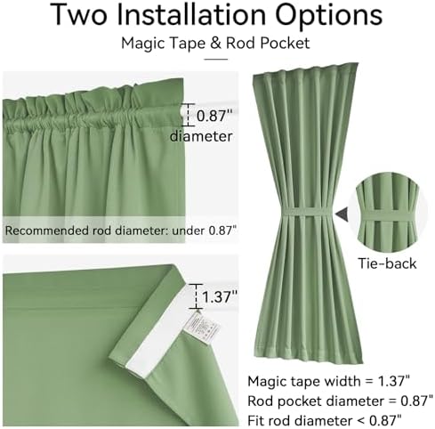 Vatge Sage Green Door Curtains for Door Window,72 Inch Length Front Door Curtains for Glass Window, 1 Panel, W25 x L72, Sage Green - Image 2
