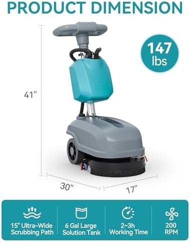 C4 15" Walk-Behind Commercial Floor Scrubber Machine, 500W Motor - Image 2