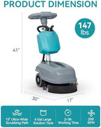 C4 15" Walk-Behind Commercial Floor Scrubber Machine, 500W Motor - Image 2