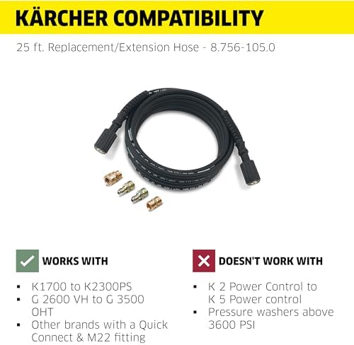 Kärcher 25' High Pressure Extension Hose for Pressure Washers up to 3600 PSI - with Adapters Included - Quick Connect or M22 Fitting - Image 6