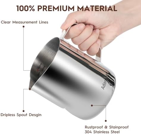 Milk Frothing Pitcher, 20oz Steaming Pitcher Stainless Steel Espresso Machine Accessories for Coffee Bar, Cappuccino Barista Tools Milk Jug Steamer Frother Cup with Decorating Latte Art Pen - Image 3