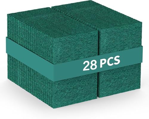 Bulk Heavy Duty Scouring Pads with Emery, 6" x 4" Large Green Scrub Pads for Kitchen Cleaning, Durable Polyester Abrasive Dish Scrubber for Pot, Pan, Grill and Stove,(28Count) by Unknown