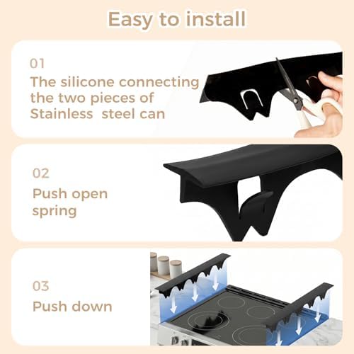 Silicone Stove Gap Covers with Stainless Steel, Oven Gap Filler Seals Gaps Between Stovetop and Counter, Stove Gap Guards Range Trim Kit, Easy to Clean Stove Gap Guard (Black 2 Pack,25") - Image 4