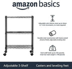 Amazon Basics 3-Shelf Adjustable Heavy Duty Storage Shelving Unit on 2" Wheels, Metal Wire Rack for Garage, Utility Shelving with Leveling Feet, 23.2"L x 13.4"W x 32.75"H, Black - Image 4